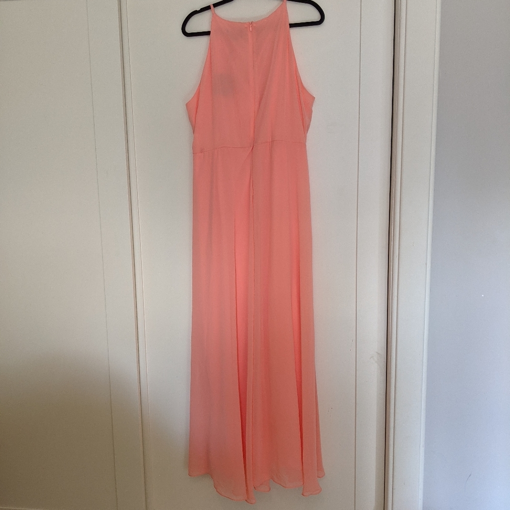 Coral Halter Dress Bridesmaid Gown - Picture 6 of 9
